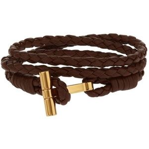 TOM FORD Woven Leather and Gold-Tone Wrap Bracelet